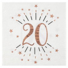 Serviettes en papier 20 ans rose gold pour anniversaire