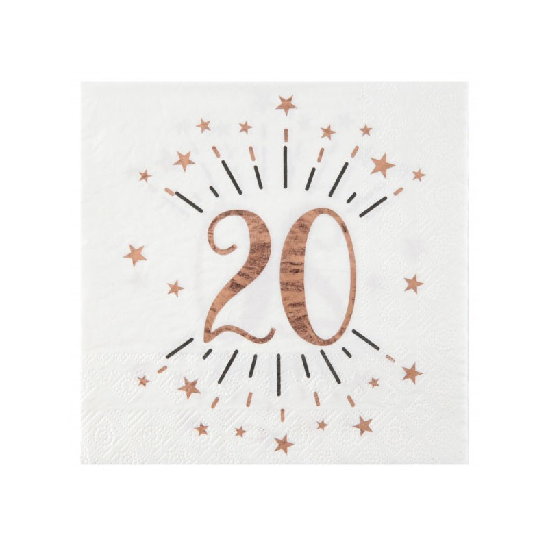 Serviettes en papier 20 ans rose gold pour anniversaire Serviettes en papier 20 ans rose gold pour anniversaire