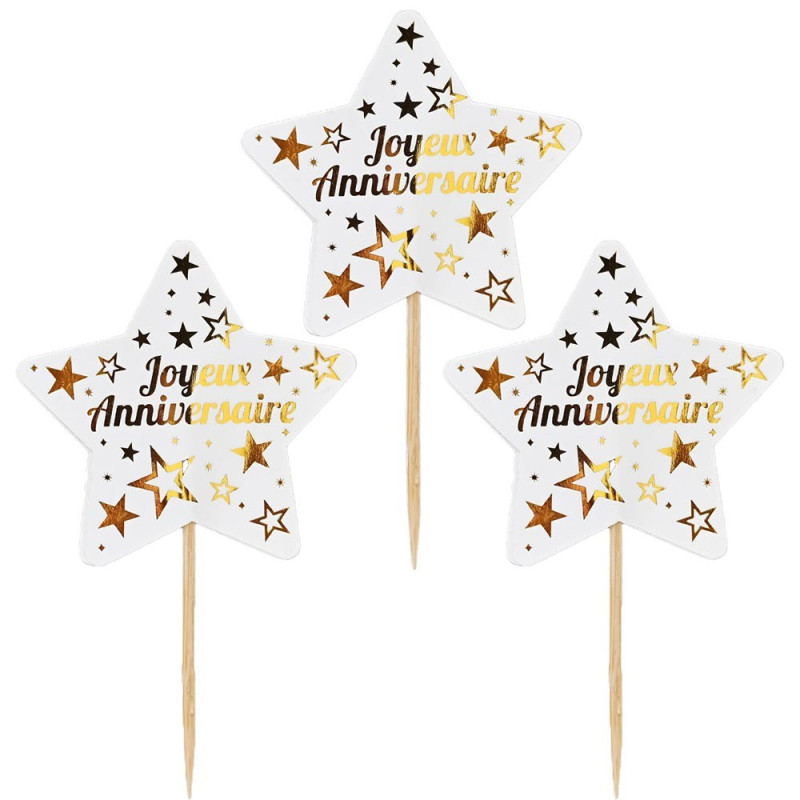 Pics décoratifs pour gâteau d'anniversaire blanc et or