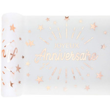 Chemin de table joyeux anniversaire rose gold