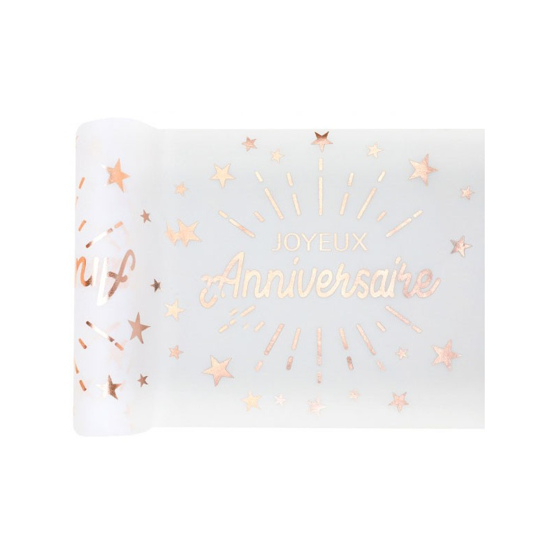 Chemin de table joyeux anniversaire rose gold