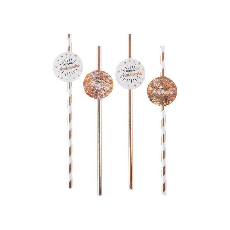 Pailles en carton anniversaire rose gold
