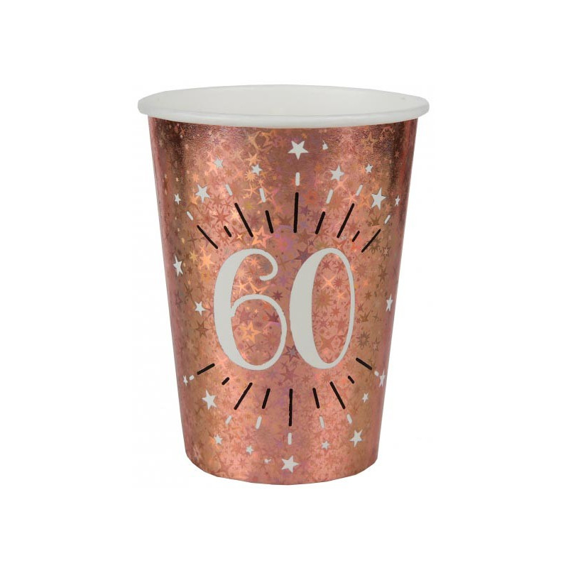 Gobelets anniversaire 60 ans en carton rose gold Gobelets anniversaire 60 ans en carton rose gold