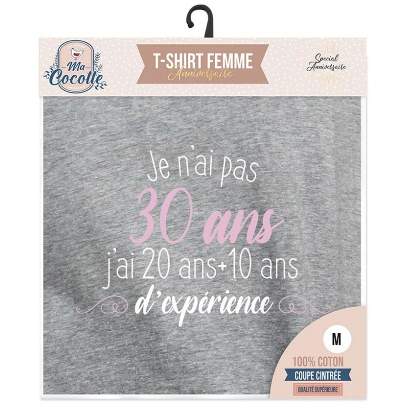 Tee-shirt 30 ans Anniversaire Femme Gris S, M et L