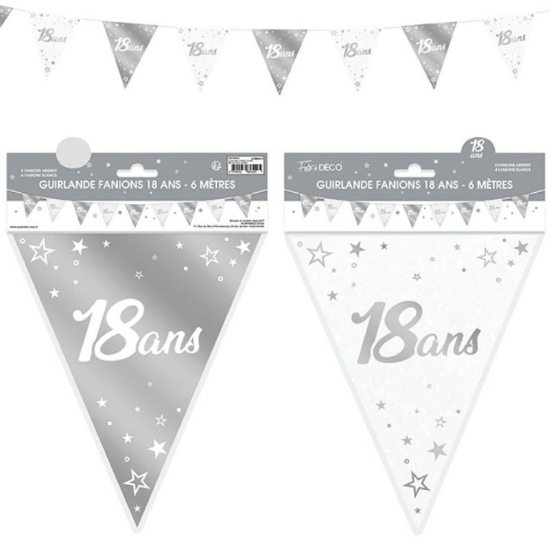 Guirlande 18 ans argent pour anniversaire