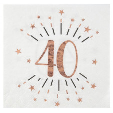 Serviettes en papier 40 ans blanc/rose gold pour anniversaire