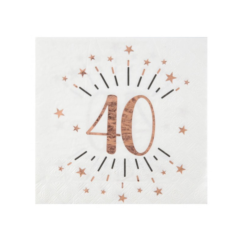 Serviettes en papier 40 ans blanc/rose gold pour anniversaire