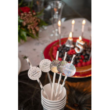 Pailles joyeux anniversaire couleur argent