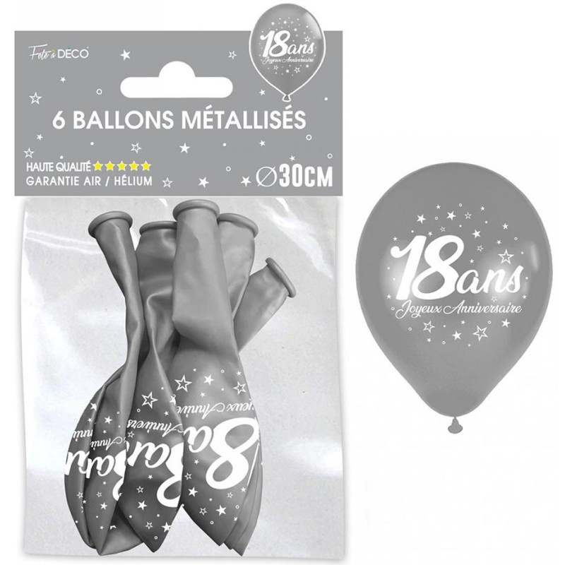 Ballons anniversaire 18 ans couleur argent