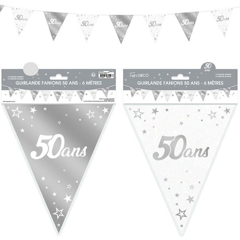 Guirlande fanion argent pour anniversaire 50 ans