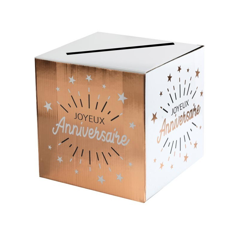 Urne anniversaire rose gold et blanche en carton
