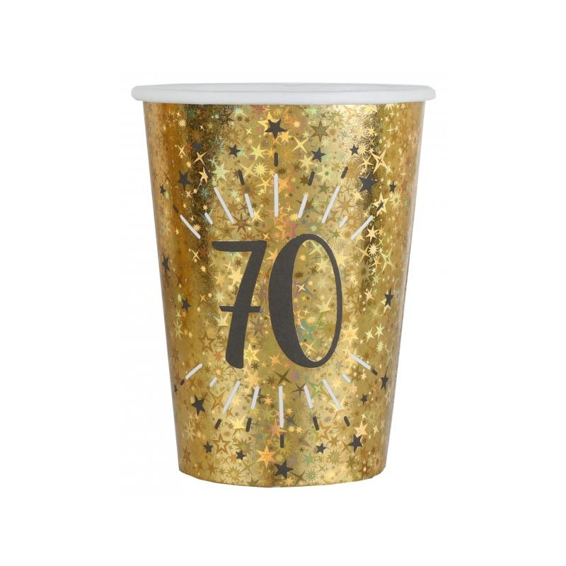 Gobelets en carton anniversaire 70 ans noir et or