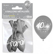 Ballons d'anniversaire 40 ans couleur argent air et hélium