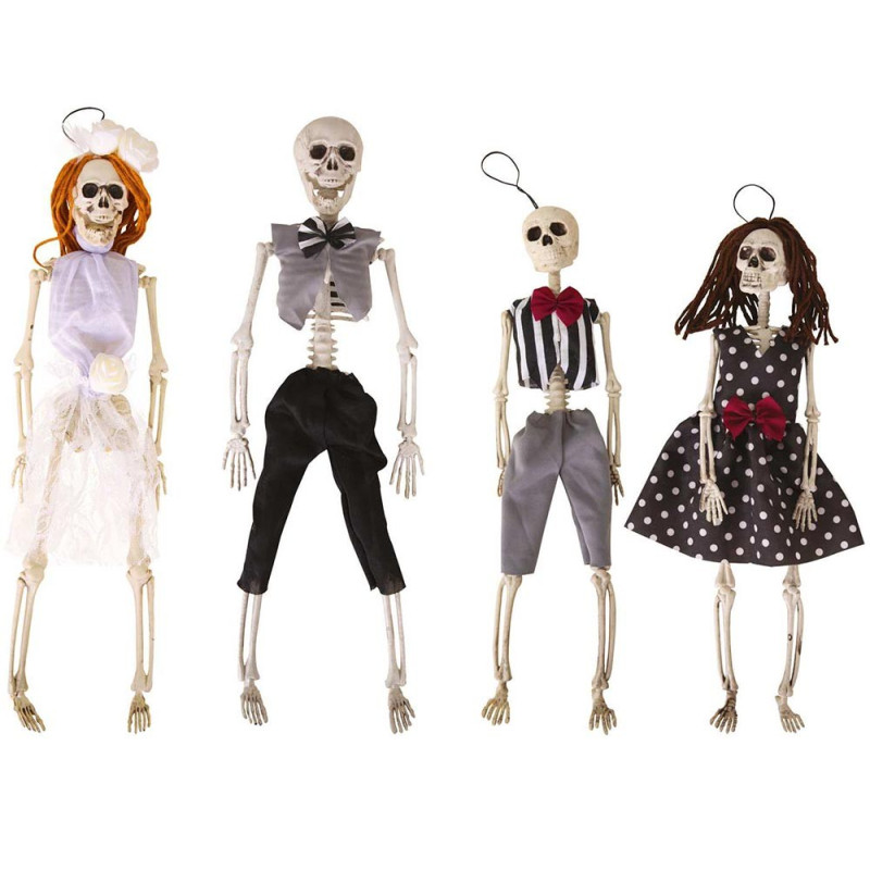 Famille de squelettes en tenue de mariage