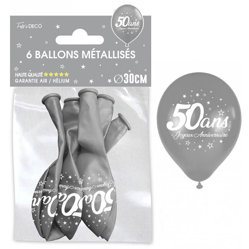 Ballons 50 ans pour décoration d'anniversaire argent