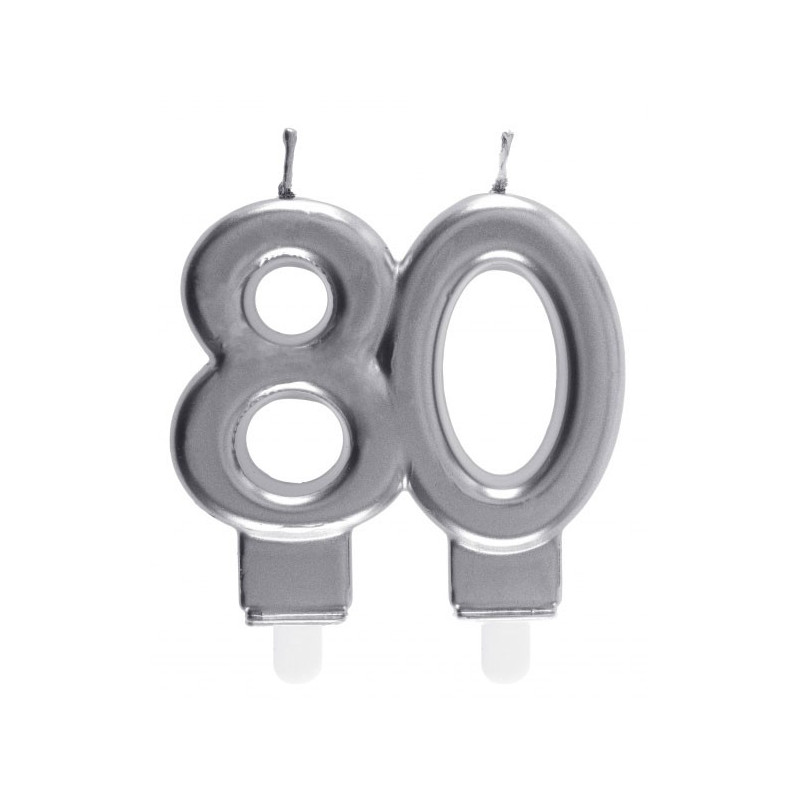 Bougie pour anniversaire 80 ans couleur argent
