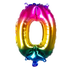 Ballon mylar chiffre 0 arc-en-ciel 36 cm