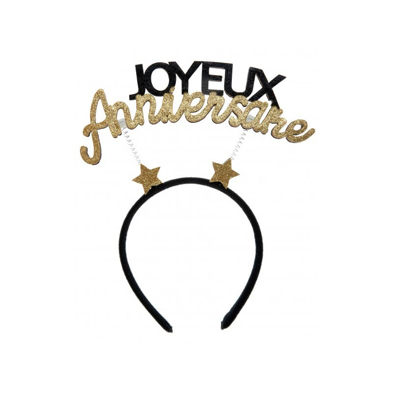 Serre-tête joyeux anniversaire noir et or