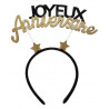 Serre-tête joyeux anniversaire noir et or