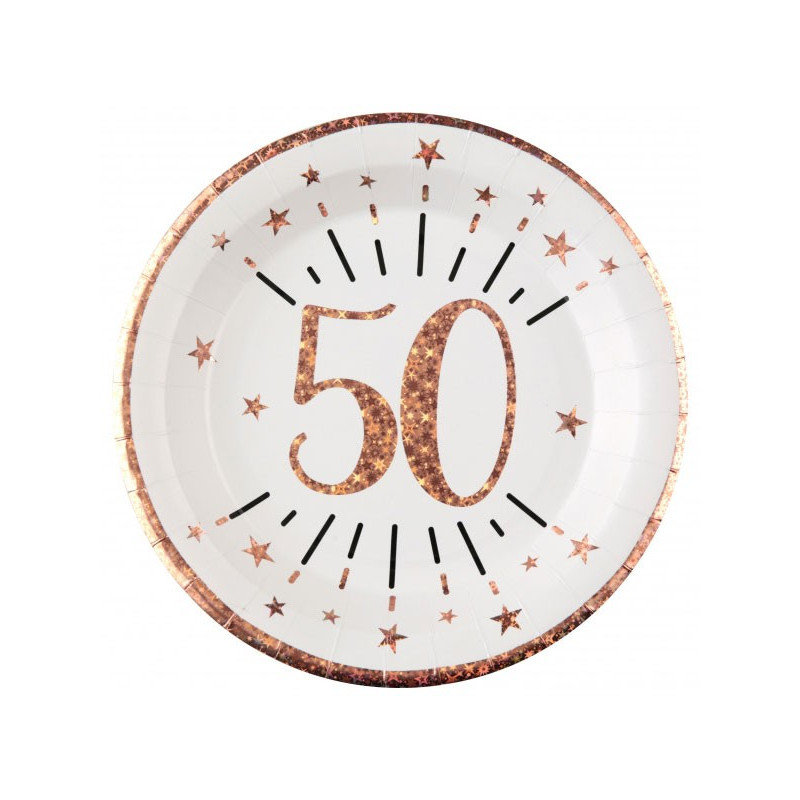 Assiettes anniversaire rose gold 50 ans