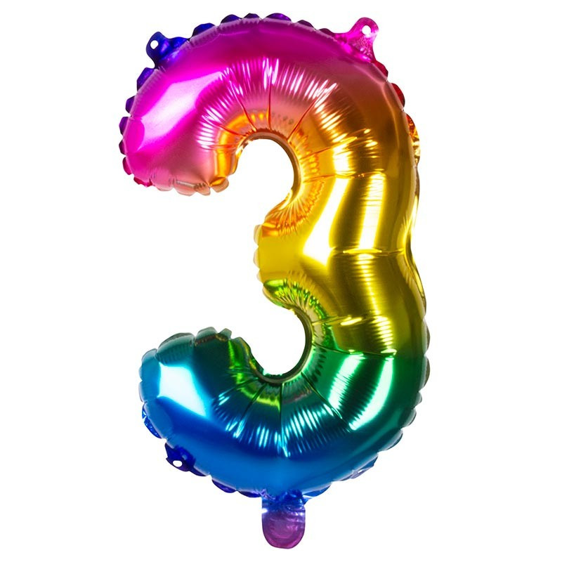 Ballon anniversaire chiffre 3 arc-en-ciel