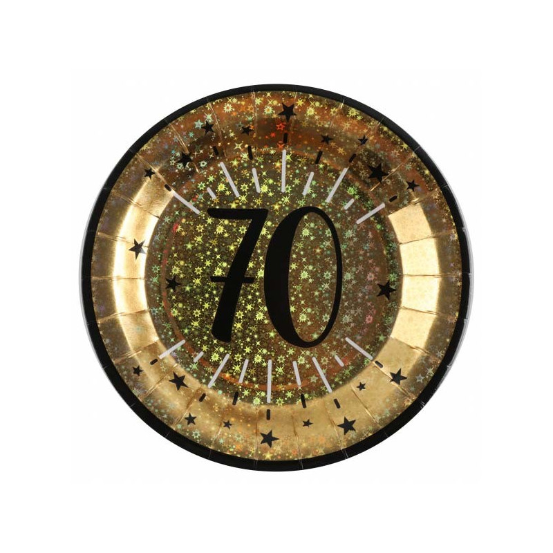 Assiettes d'anniversaire 70 ans dorées en carton