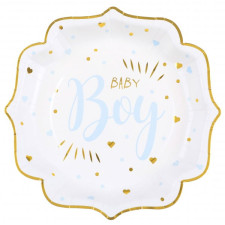 Assiette baby shower boy bleues et dorées en carton