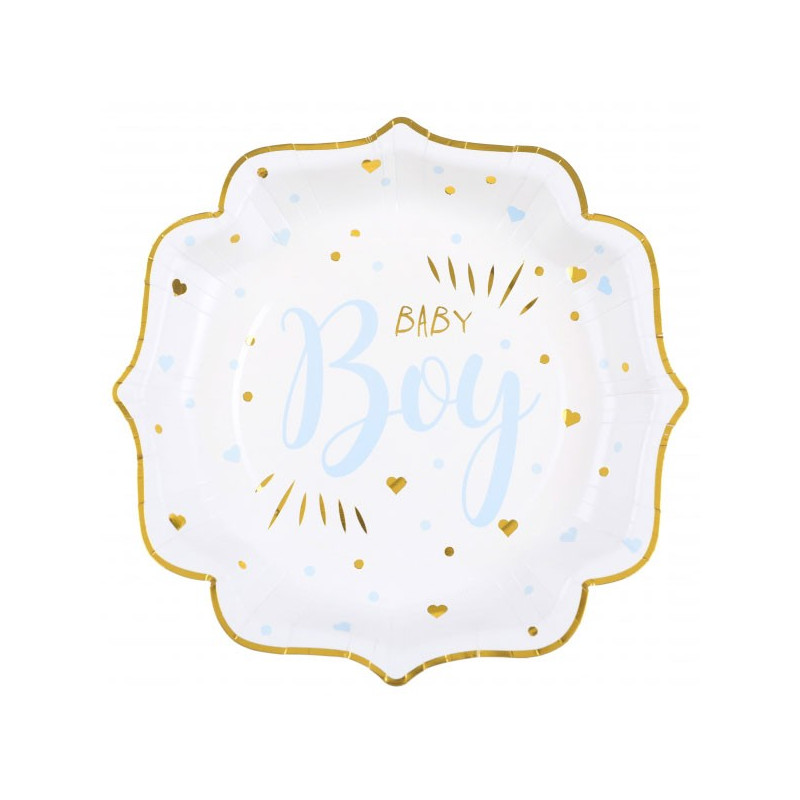 Assiette baby shower boy bleues et dorées en carton Assiette baby shower boy bleues et dorées en carton