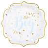 Assiette baby shower boy bleues et dorées en carton