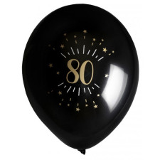 Ballon anniversaire 80 ans noir et or à gonfler