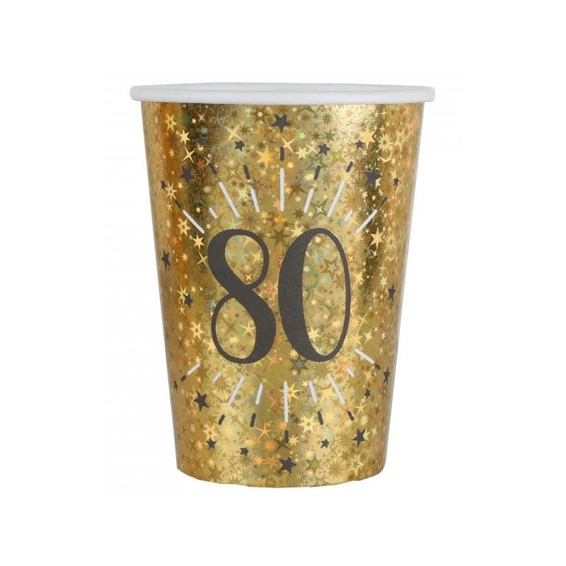 Gobelets d'anniversaire 80 ans noir et or personnalisés