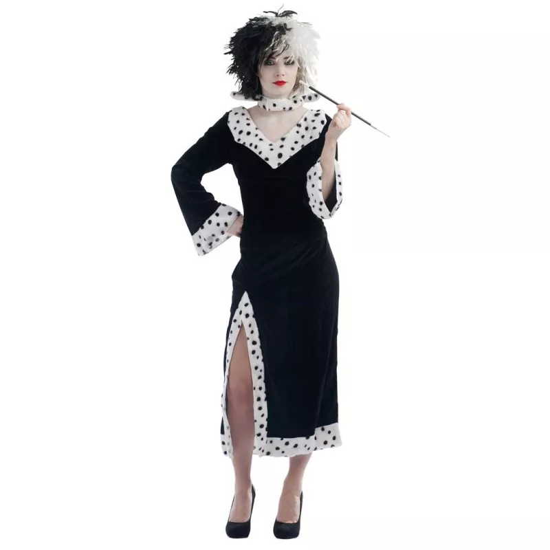 Costume Halloween Femme Cruella – Déguisement Diable Années 1920 Noir Et Blanc – Avec Perruque, écharpe, Gants, Collier - 5