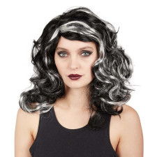 Perruque de sorcière d'Halloween avec cheveux noirs et blancs