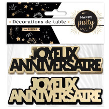 Confettis joyeux anniversaire géants noir et or pour décoration de table