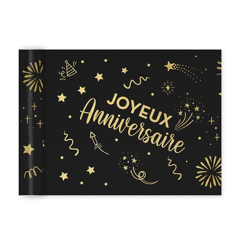 Chemin de table noir et or pour anniversaire Chemin de table noir et or pour anniversaire