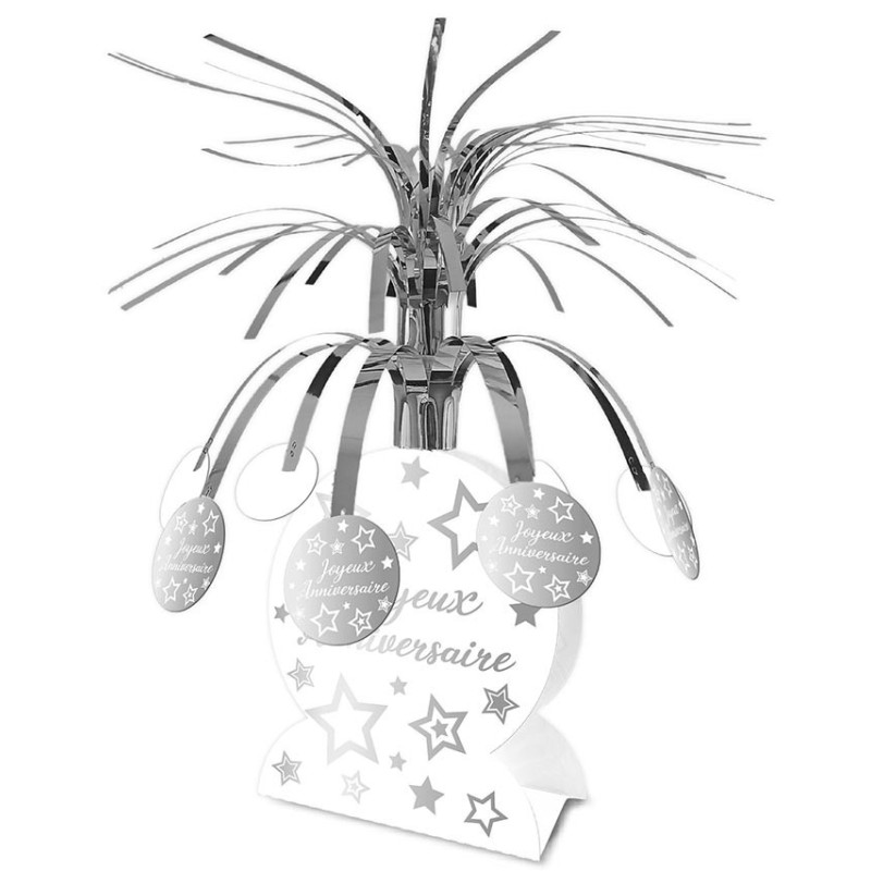 Centre de table joyeux anniversaire argent