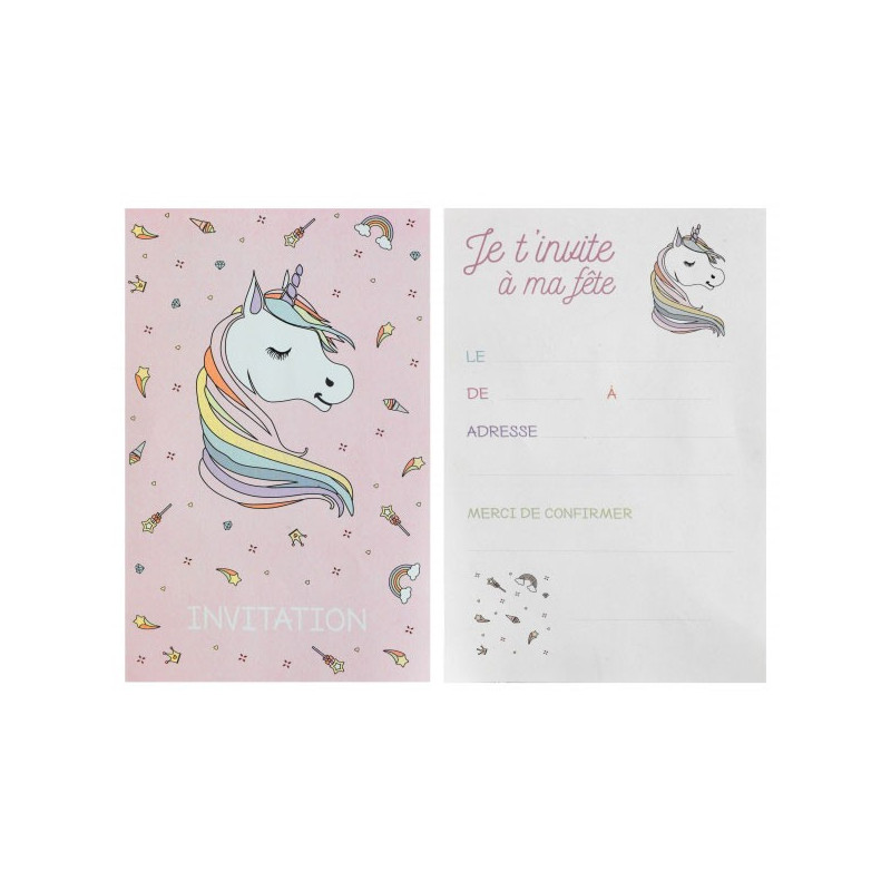 24Pcs Carte d'invitation d'anniversaire de Licorne avec des