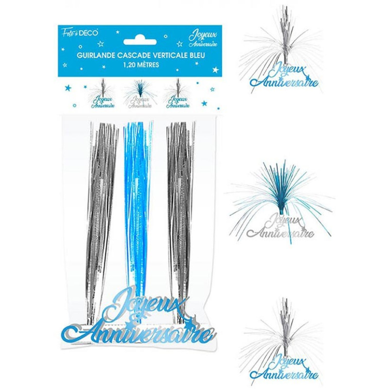 Guirlande Cascade Anniversaire Bleue/Argent 1,20m
