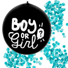Ballon Gender Reveal garçon avec confettis bleus