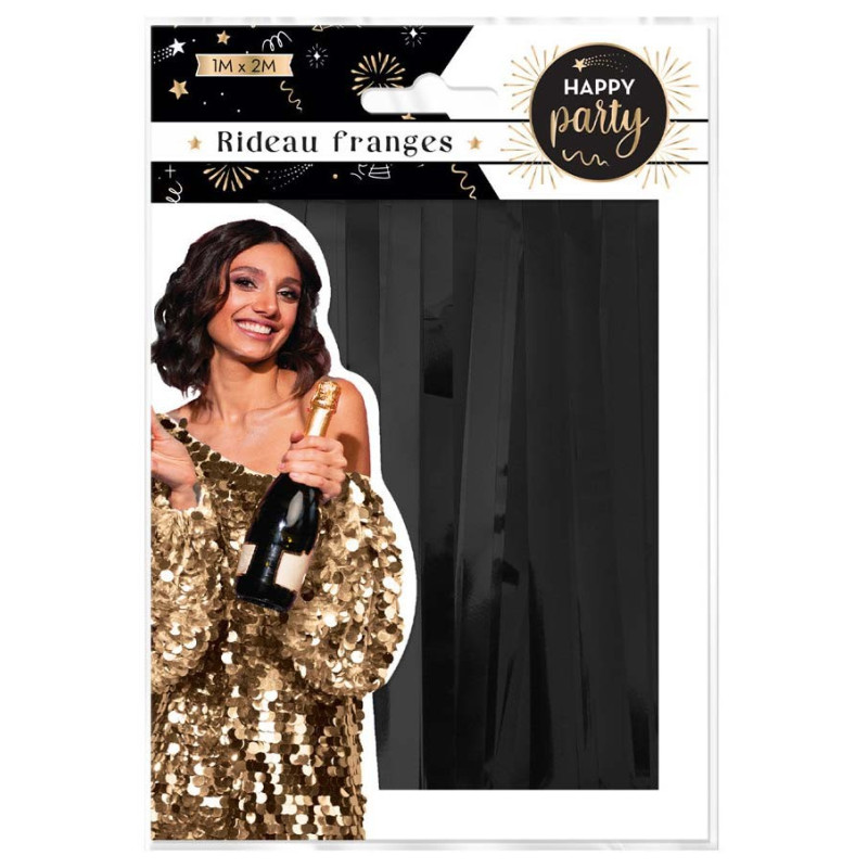 Rideau lamé avec franges noires Rideau lamé avec franges noires