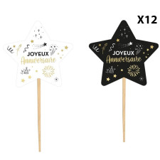 Pics décoratifs noirs blancs et dorés pour gâteau d'anniversaire