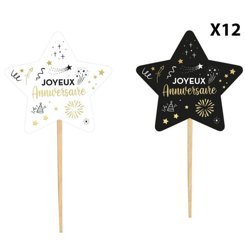 Pics décoratifs noirs blancs et dorés pour gâteau d'anniversaire Pics décoratifs noirs blancs et dorés pour gâteau d'anniversaire