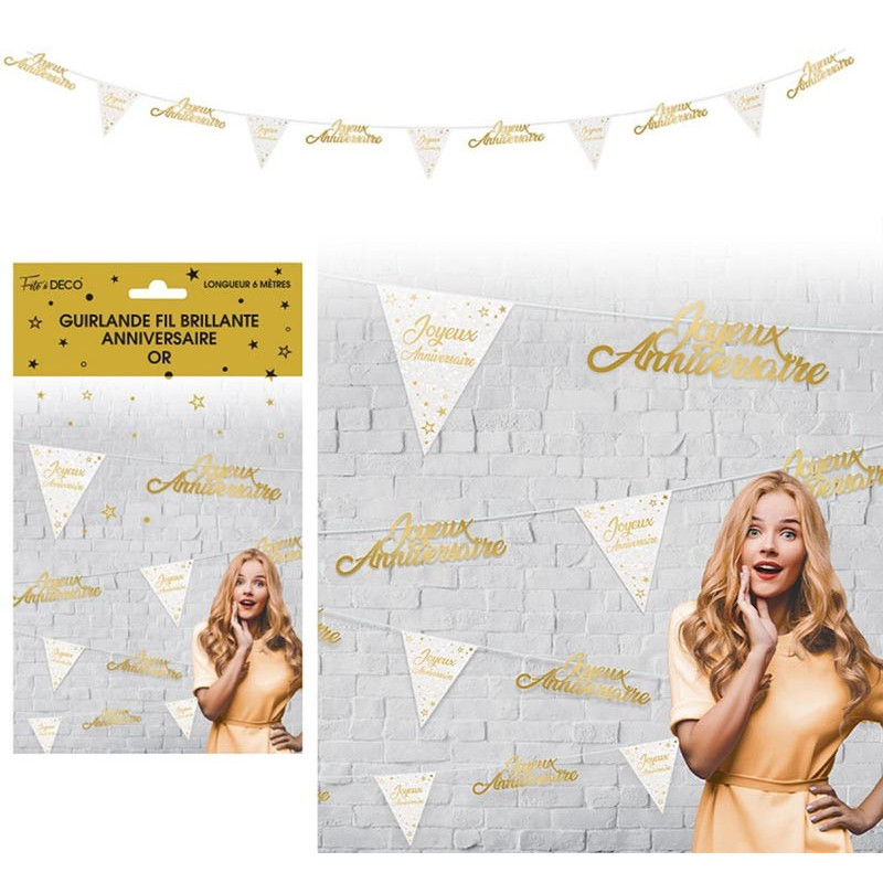 Guirlande joyeux anniversaire chic couleur or Guirlande joyeux anniversaire chic couleur or