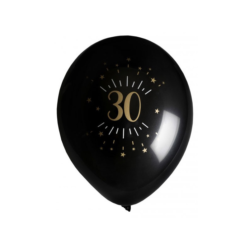 Ballons anniversaire 30 ans noirs et dorés