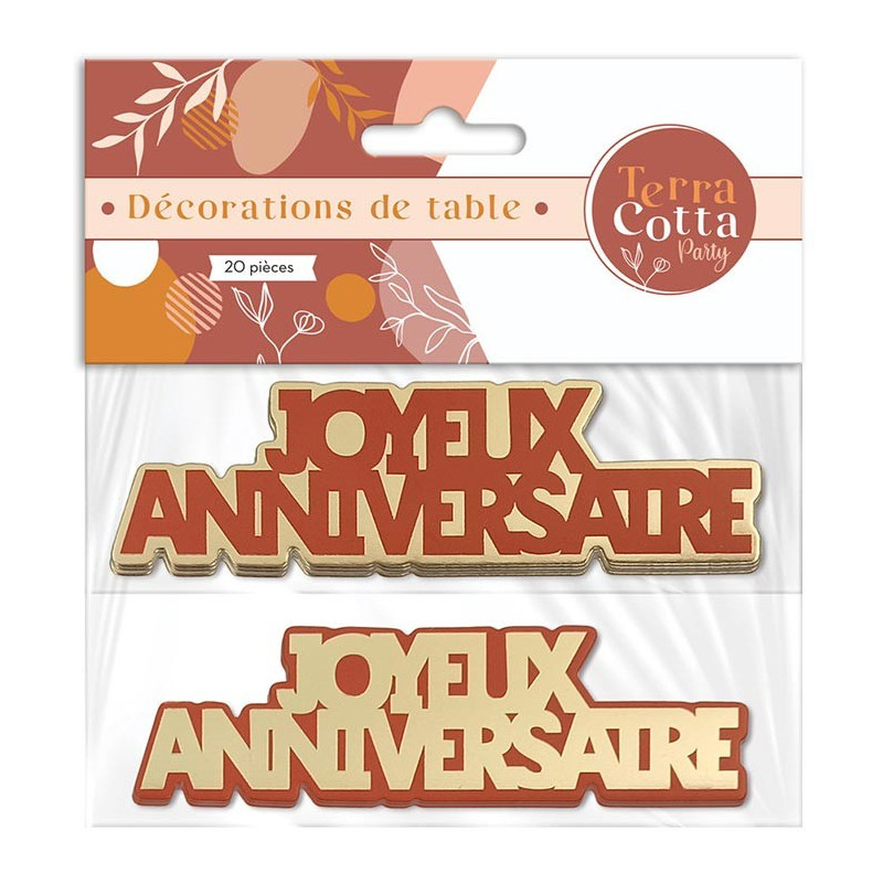 Confettis de table terracotta joyeux anniversaire géants Confettis de table terracotta joyeux anniversaire géants
