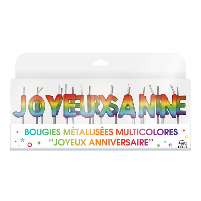 Bougie joyeux anniversaire multicolore Bougie joyeux anniversaire multicolore