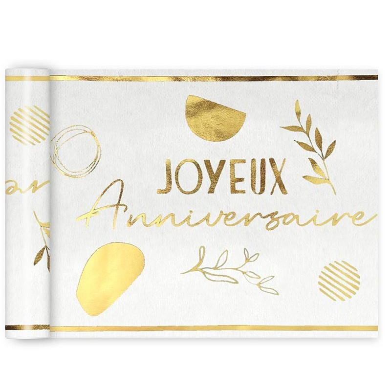 Chemin de table joyeux anniversaire doré