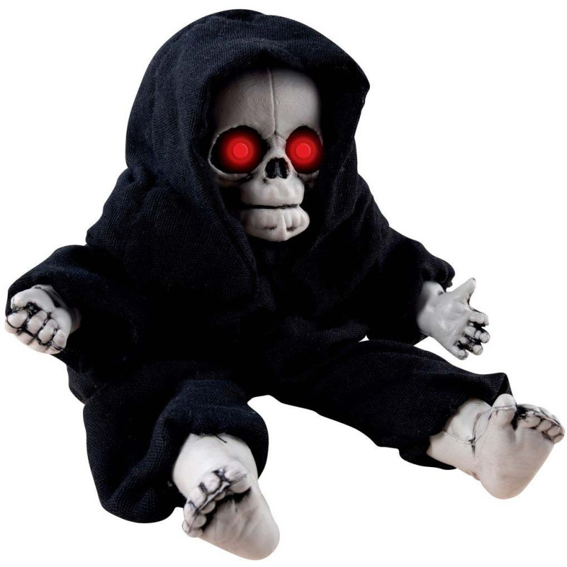Figurine décorative d'Halloween Poupée d'horreur BARLETTA avec fonction de  mouvement, bruits de fantômes, LEDs, 45cm