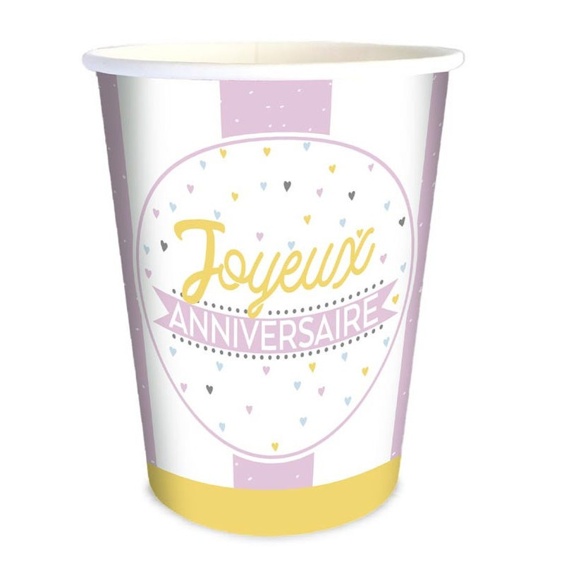 Gobelets en carton joyeux anniversaire fille