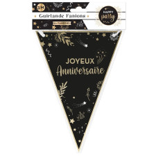Banderole joyeux anniversaire noire et or